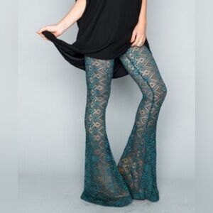Show Me Your MuMu Turquoise Lace Flare Pants